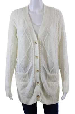 Minnie Rose Womens Cable Knit Cardigan Sweater White Wool Size Extra Small - Image 1 of 4