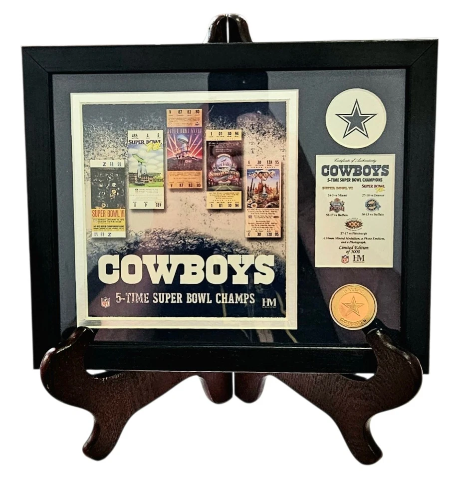 Boletos y monedas enmarcados campeón del Super Bowl de los Dallas Cowboys edición limitada NFL Foto 1 de 4