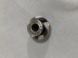 PANDORA 925 Sterling Silver Murano Glass White & Black Swirl Bead Charm - Picture 1 of 3