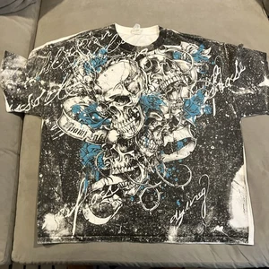 Vintage - Miami Ink - Tatoo White Black Teal - All Over Print Skull T-Shirt - XXL - Bild 1 von 5