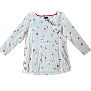 Joules Women’s 6 NWT White Heart Print Top Harbour Print Quarter Sleeve Cotton - Picture 1 of 11