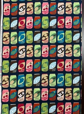 Alexander Henry Lemon Crush Soda Cans On Black fabric Quilting Cotton Fabric BTY - Image 1 of 2