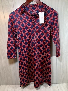 Women's Dress Sz XXS Vineyard Vines Printed Sankaty Margo Deep Bay Geo Blue Red - Picture 1 of 9