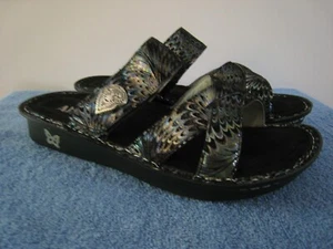 Alegria Victoriah Lustrous Slide Leather Sandals Black Multi Metallic 39M US 9 - Picture 1 of 7
