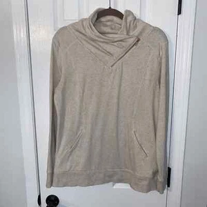 Womens Maurices Solid Zipper Cowl Neck Pullover Sweatshirt Sz M Tan Beige - Picture 1 of 5