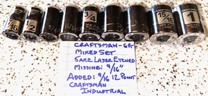RARE 9 PC MIXED SET OF CRAFTSMAN 1/2 IN DRIVE 6 POINT SAE SOCKETS USA MADE - Picture 1 of 9
