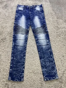 Mecca Jeans Boys 18 Blue Slim Straight Stretch Fit Moto Acid Wash Skater Denim - Picture 1 of 11