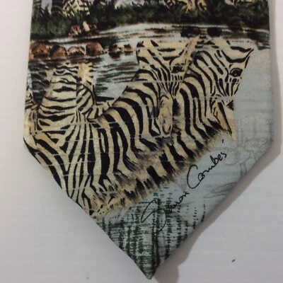 Corbata Zebras Simon Combes para hombre 4 en seda EE. UU. negra blanca verde Foto 1 de 4