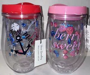 2 Vera Bradley stiellose Kunststoff doppelt isolierte Weinbecher Deckel Pool Boot - Bild 1 von 10