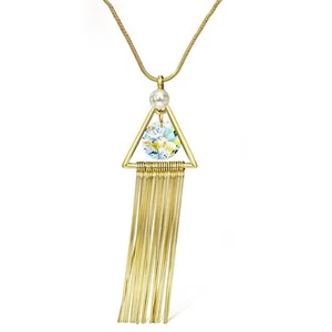 Made With Swarovski Crystals Gold Triangle Fringe Pendant Necklace S4 - Picture 1 of 5