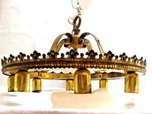 Vintage Art Deco Open Brass Ring Hanging Lamp 8 Bulb Light Fixture Round 20" - Picture 1 of 22