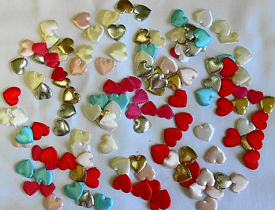140 Satin LOVE Heart Embellishments 7 colours NO RED - Approx 18mm x 18mm - image 1 of 1