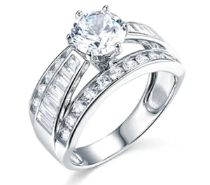 3.75 Ct Simulated Diamond Baguette Real 14K White Gold Engagement Wedding Ring - Picture 1 of 3