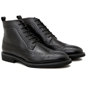 Zapatos de hombre con brogue de caña alta de cuero real punta de ala botas al tobillo zapatos de vestir con brogue - Imagen 1 de 17