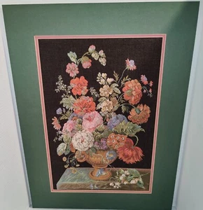Woven Jacquard Floral Tapestry Art Wall Black Basket Attached Double Mat - Picture 1 of 12