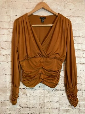 Babydoll Express Top Mujer Mediano Cobre Satinado Acanalado Drapeado Elástico Foto 1 de 4