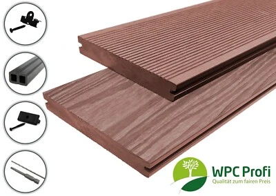 WPC Terrassendielen Komplettbausatz Massiv Volldiele Redwood Braun Set 20mm - Bild 1 von 4