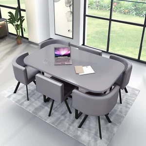 White Wooden Dining Table & 6 Chairs Retro .. - Picture 1 of 37