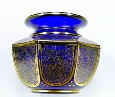 Josephinenhütte Vase 8,8 cm blau Goldciselé um 1922 Form 4118 sign. min. besch.