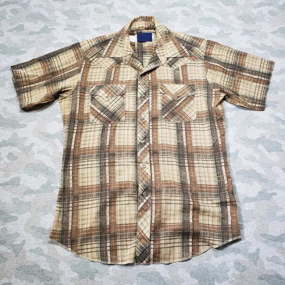 Vintage Panhandle Slim Shirt Mens 16-33 Brown Striped Short Sleeve Pearl Snap... - Image 1 of 4