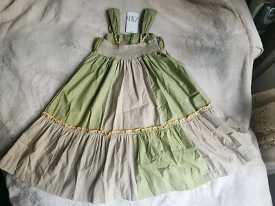 Zara девочек вышитый с ремешками платье 11-12 лет хаки зеленый/коричневый/оранжевый с ЯРЛЫКАМИ - Изображение 1 из 4