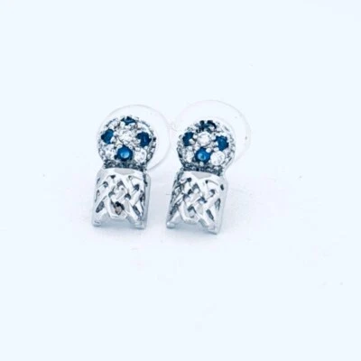 Aretes Estate de plata de ley 925 con piedras preciosas azules y blancas 4,05 g retrocesos Foto 1 de 4