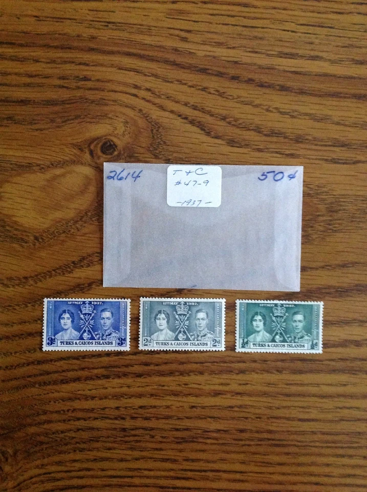 Turks & Caicos Island 1937 Stamp Set #47-9 - Image 1 of 4