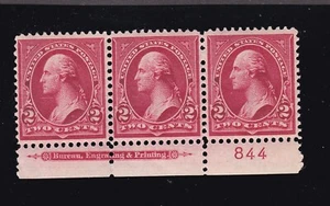 US 279B 2c Washington Mint Plate # Strip of 3 VF OG NH SCV $100 (BB6) - Picture 1 of 2