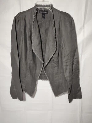 INC International Concepts Womens Gray Open Front Fringe Trim Linen Jacket Small - Image 1 of 4