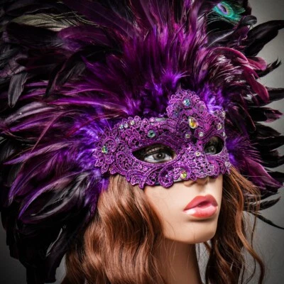 Luxury Traditional Venice Carnival Masquerade Women Venetian Mask Party Purple - Image 1 of 4