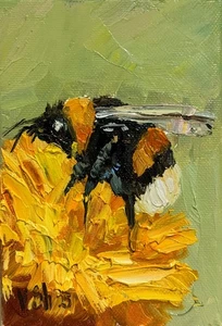 Original Painting Bumblebee Honey Bee Impasto Flower Oil Painting Signed Art - Picture 1 of 7
