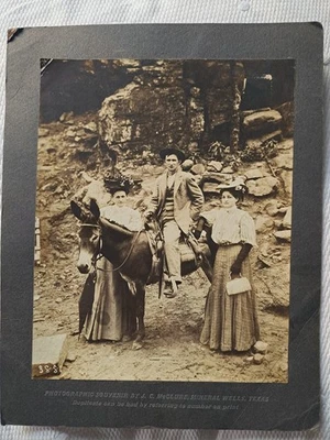 Antigua foto grande recuerdo Mineral Wells Texas J.C. McClure paseo en burro Foto 1 de 4