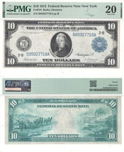 1914 $10 Federal Reserve Note Fr-910 PMG VF-20 - Picture 1 of 3