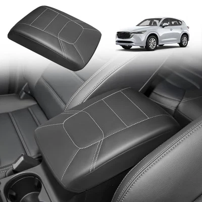 Center Console Armrest Cover for Mazda CX-5 2017-2025 Vegan Leather Black/White Foto 1 de 4