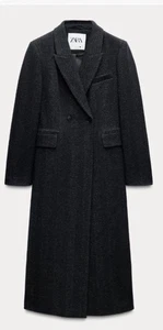 zara zw collection Long Herringbone Navy black Size XL REF:3811/240 - Picture 1 of 8