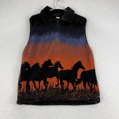 Chaleco de Vellón Cañón Empedrado De Colección Para Mujer Mediano Caballo Estampado de Puesta de Sol Hecho en EE. UU. Foto 1 de 4