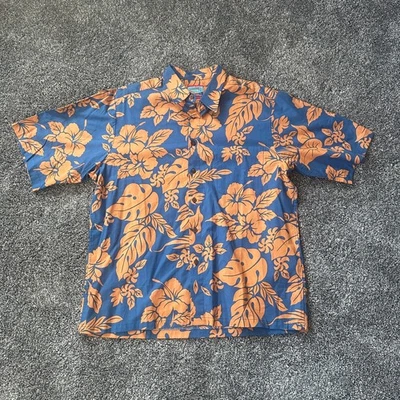 Винтажная гавайская рубашка Reyn Spooner мужская большая синяя с цветочным узором гибискус хлопок алоха - Изображение 1 из 4