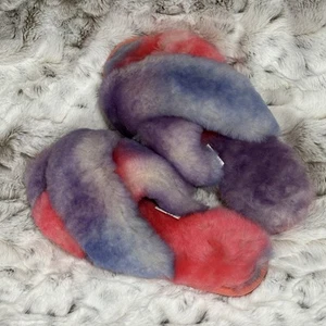 EMU Australia Mayberry Tie-Dye Sheepskin Slippers Coral/Purple Size 7 - Fluffy - Picture 1 of 6