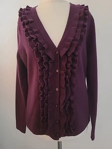 KENAR 100% MERINO WOOL CARDIGAN TOP AUBERGINE SIZE SMALL - Picture 1 of 9