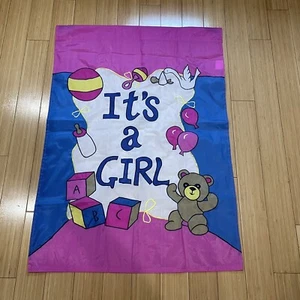 Vtg 1995  IT’S A GIRL BIG  Lawn House Banner Garden Flag CAR Decoration 29”X40” - Picture 1 of 4