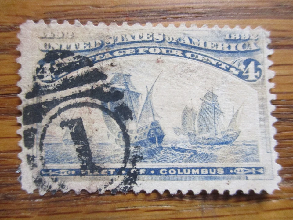 U.S USED Sc#233   COLUMBIAN ISSUE 1893  4c  THE FLEET of COLUMBUS   See Pic - Image 1 of 1