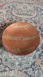 Best Antique Early Country Stoneware PA Redware Plate Yellow Slip Crock 8" - Picture 1 of 6