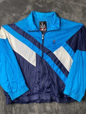 Chaqueta cortavientos vintage de los Juegos Olímpicos de Estados Unidos roja azul negra con logotipo bordado talla L Foto 1 de 4
