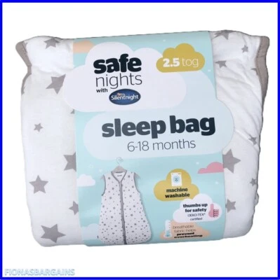 SilentNight Safe Nights 2.5 Tog Grey Stars Baby Schlaf Schlafsack 6 - 18 Monate