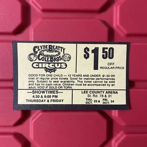 Cupón de boleto infantil circo combinado Clyde Beatty Cole Bros vintage años 80 - Imagen 1 de 2