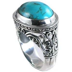 #02_BALI DESIGNER FILIGREE DOME TURQUOISE RING_ SZ-8 _NF_925 STERLING SILVER - Picture 1 of 5