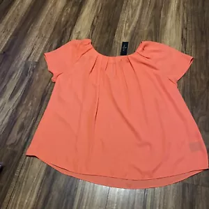 Worthington Women Orange Short Sleeve Pleated Neck Top Size XL - Picture 1 of 8
