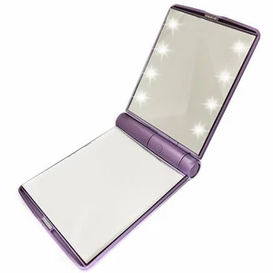 Cosmetic Compact Mirror with LED Lights - Foldable & Rechargeable - Purple - Picture 1 of 5