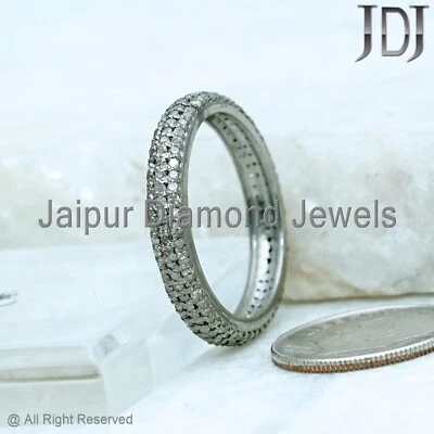 Eternity Ring Natural Pave Diamond 925 Sterling Silver Jewelry Handmade Ring - Image 1 of 4