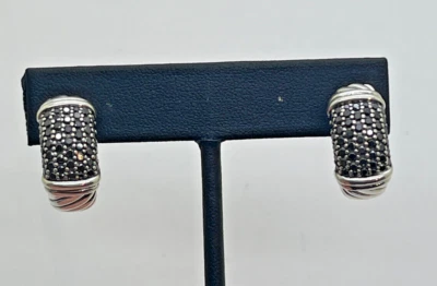 DAVID YURMAN STERLING LARGE METRO SHRIMP BLACK DIAMOND EARRINGS - Image 1 of 4